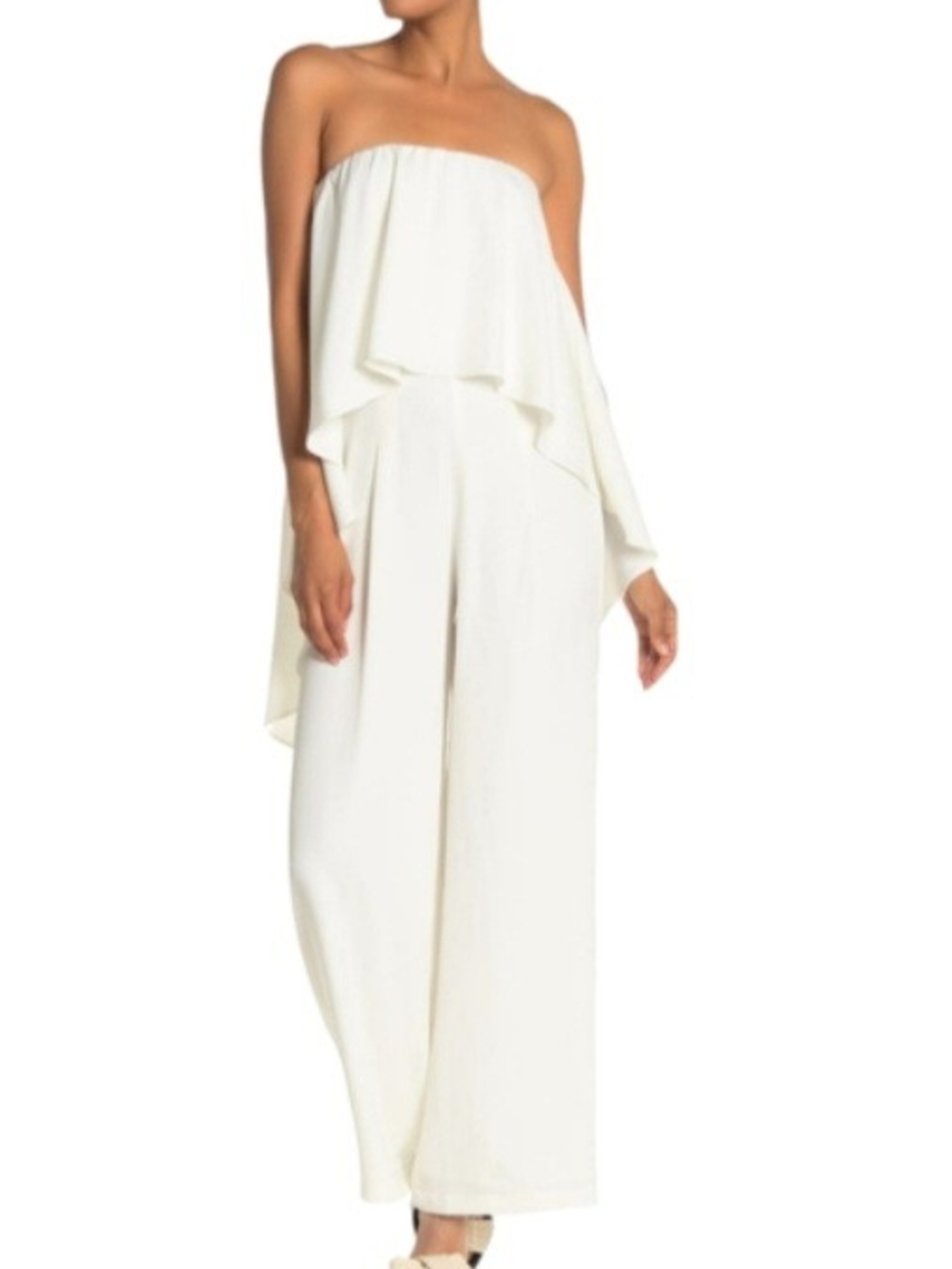Gracia White Strapless Ruffle Wide-Leg Jumpsuit